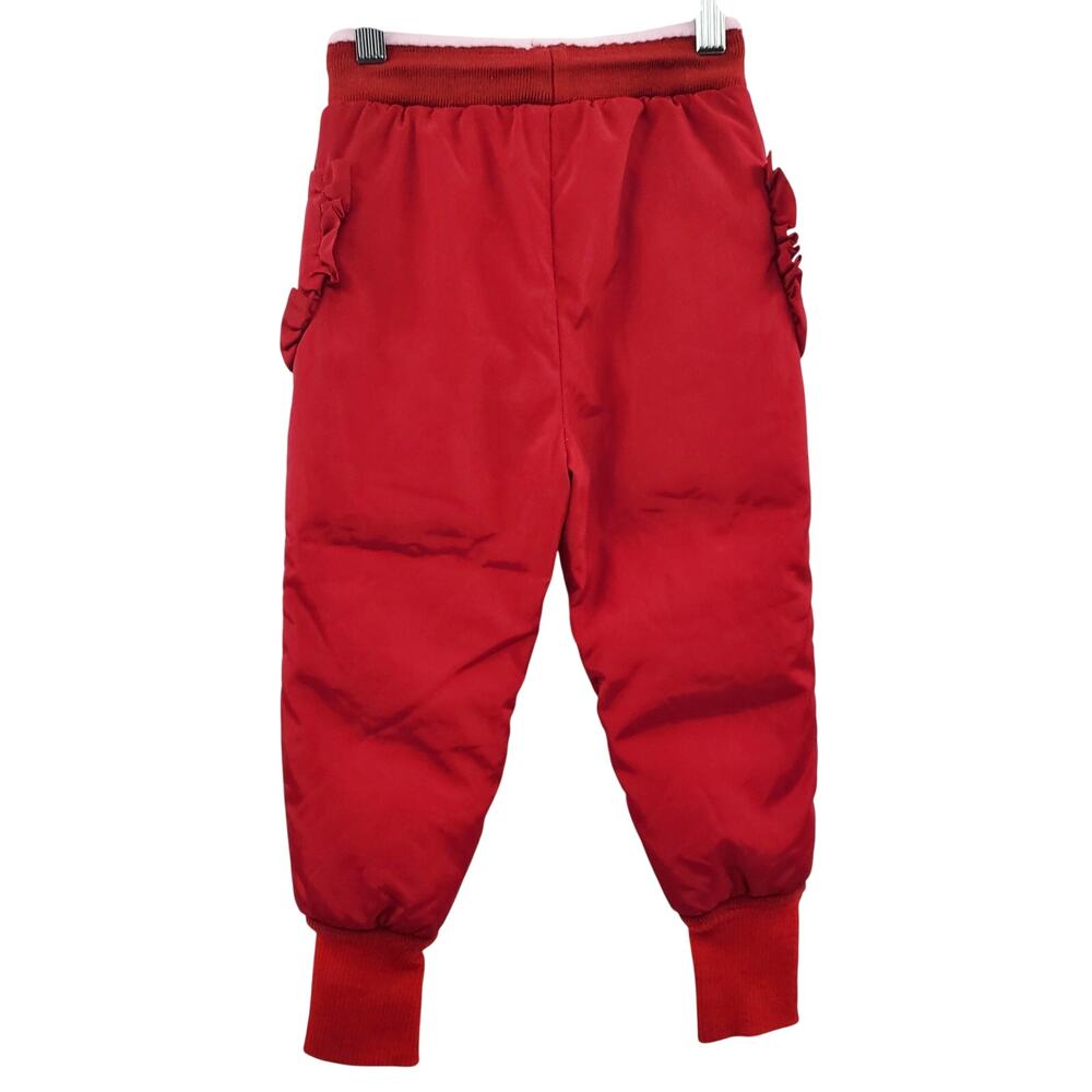 Kingkow Red Puffer Down Insulated Ruffle Detail Pockets Jogger Pants Girls 2T US
